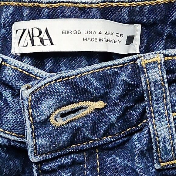Zara Jeans Womens 4 Blue Slim Straight Split Ankle Denim Pants Boho Hipster - Picture 6 of 11